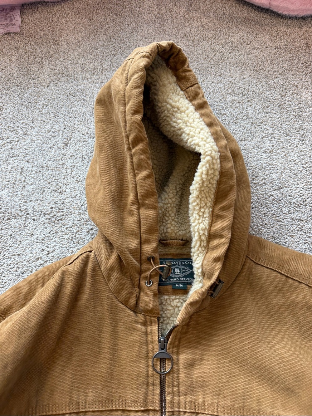 Men’s G.H. Bass & Co. Hooded Sherpa Lined Brown Jacket- Size Medium - Picture 3 of 7